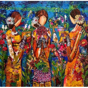 Shazly Khan, Beautiful conversations with nature. series 1, 24 x 24 Inch, Acrylic on Canvas, Figurative Paintings, AC-SZK-139